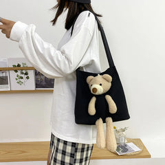 Ins Bear Canvas Bags Female Student Shoulder Messenger Bag Women