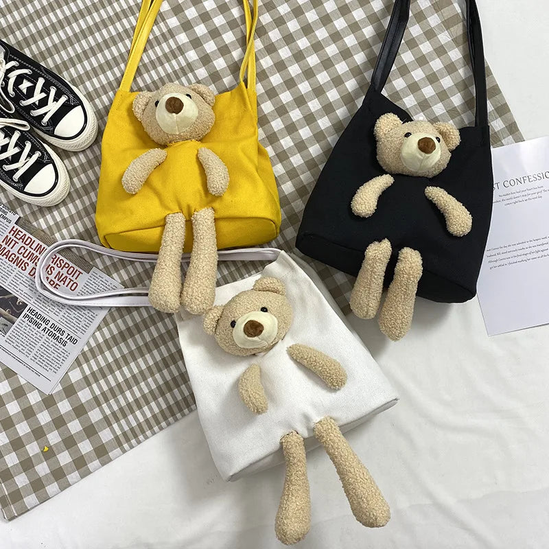 Ins Bear Canvas Bags Female Student Shoulder Messenger Bag Women