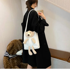 Ins Bear Canvas Bags Female Student Shoulder Messenger Bag Women