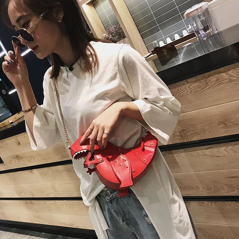 Ins Dinosaur Bag for Students Women Leather Small Purse Pouch Ladies
