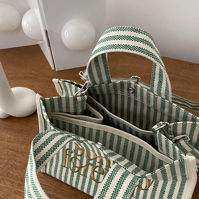Ins Women Canvas Striped Mommy Tote Bag