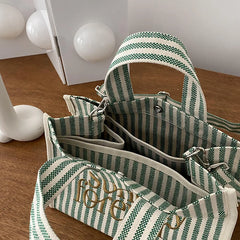 Ins Women Canvas Striped Mommy Tote Bag