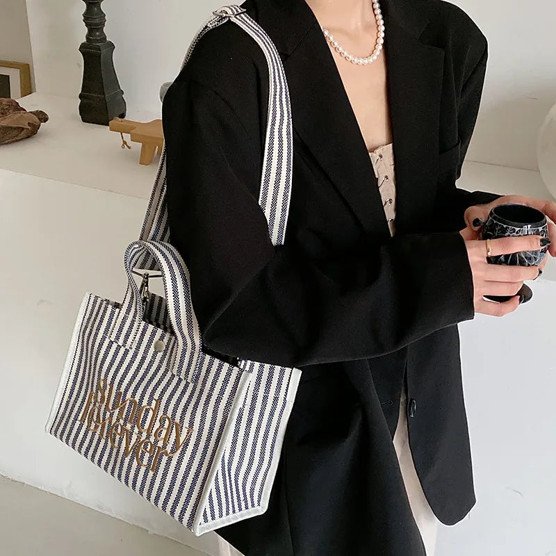 Ins Women Canvas Striped Mommy Tote Bag