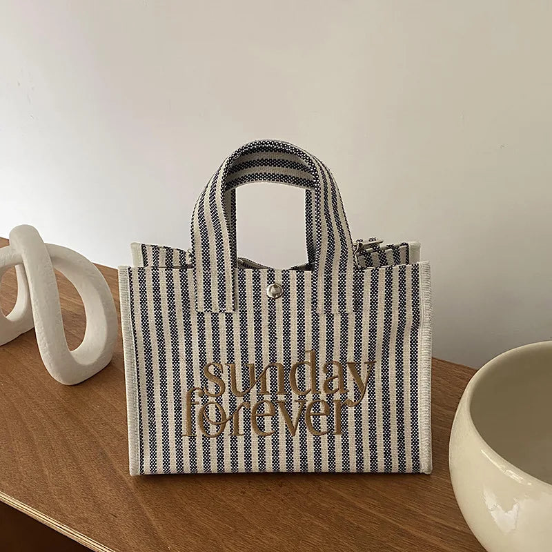Ins Women Canvas Striped Mommy Tote Bag