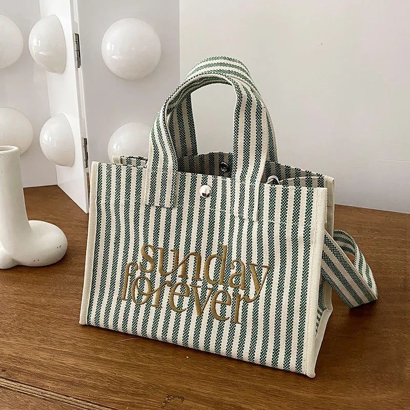 Ins Women Canvas Striped Mommy Tote Bag