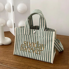 Ins Women Canvas Striped Mommy Tote Bag