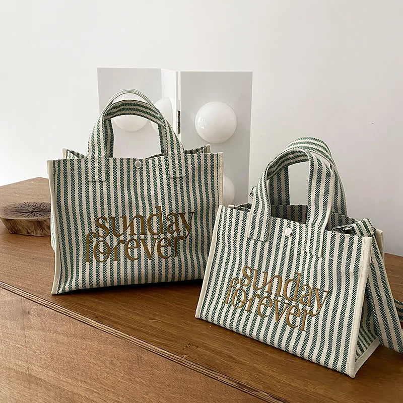 Ins Women Canvas Striped Mommy Tote Bag