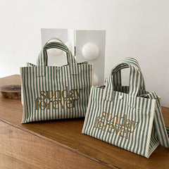 Ins Women Canvas Striped Mommy Tote Bag