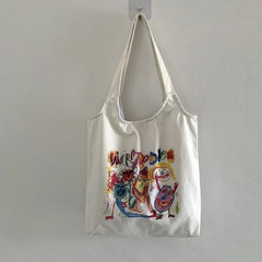 Japanese Tote Shopping Bag for Lady Literary Cartoon Canvas Shoulder Bag
