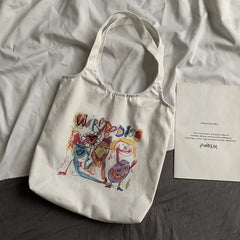Japanese Tote Shopping Bag for Lady Literary Cartoon Canvas Shoulder Bag