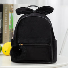 Plush Bowknot Kids Backpack Solid Girls Mini Schoolbag