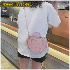 Heart Shaped Leather Chain Bag Women Shoulder Bag