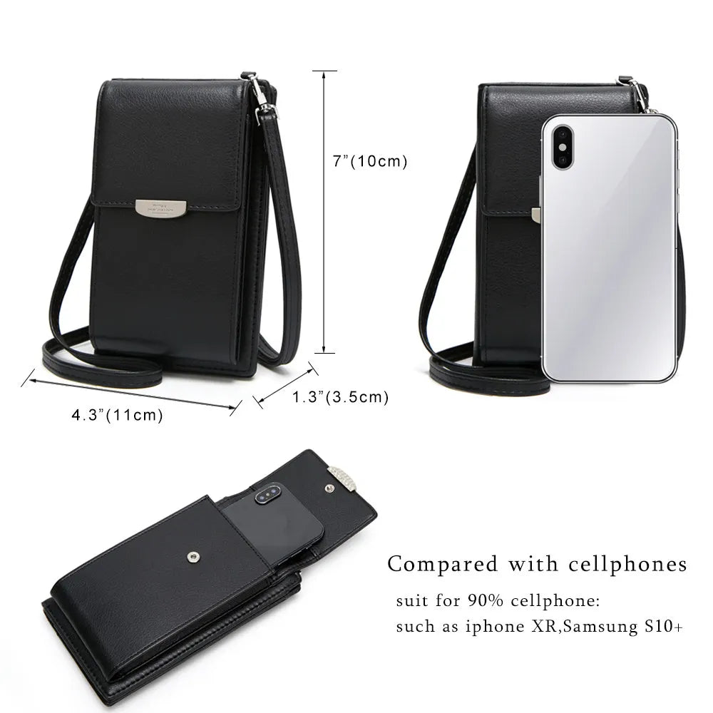 Cell Phone Pocket PU Large Capacity Wallet Crossbody Bag For Women
