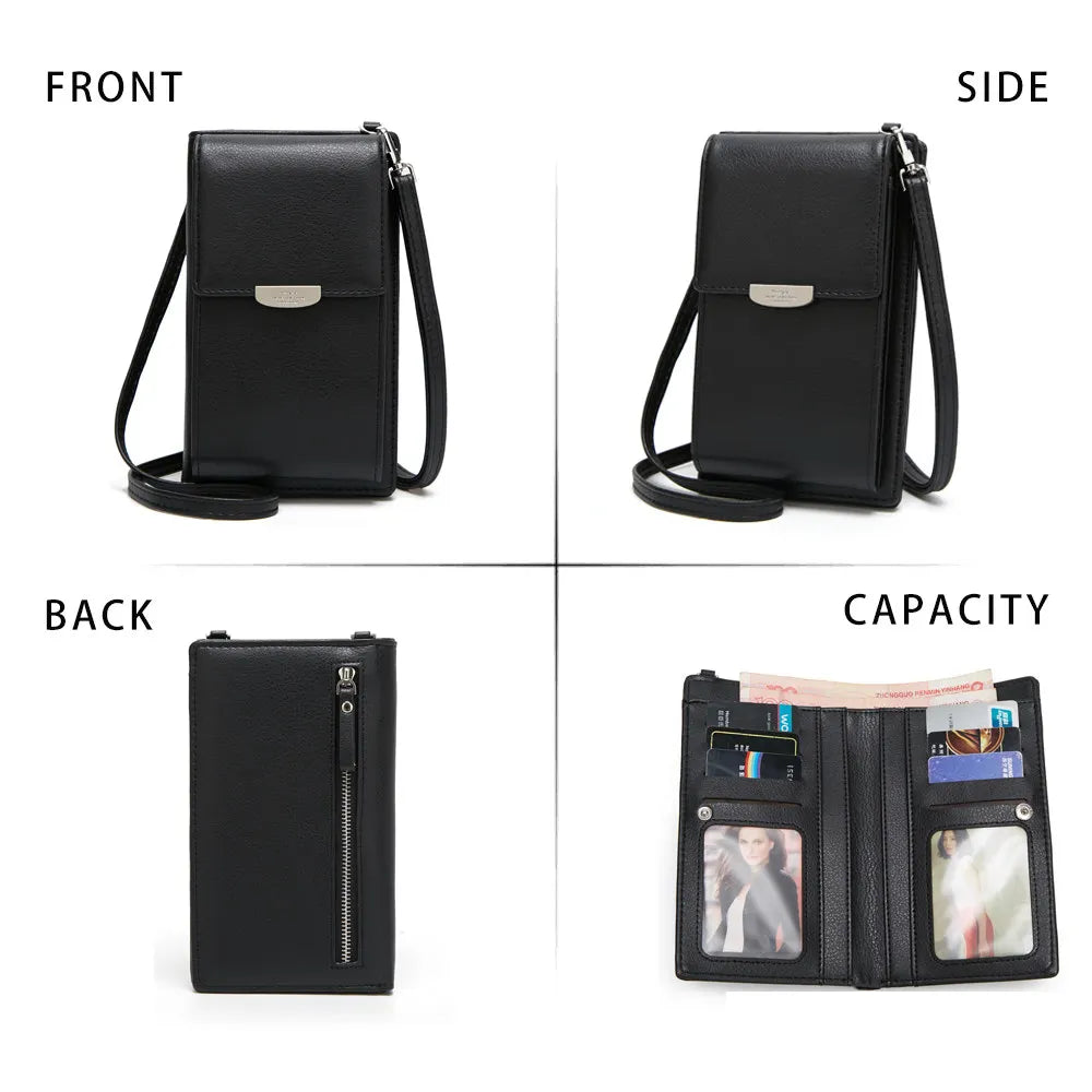 Cell Phone Pocket PU Large Capacity Wallet Crossbody Bag For Women