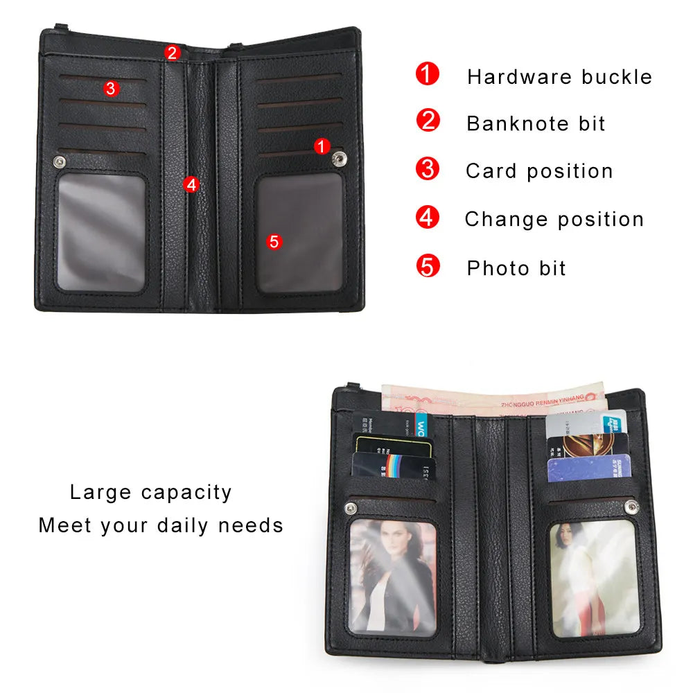 Cell Phone Pocket PU Large Capacity Wallet Crossbody Bag For Women