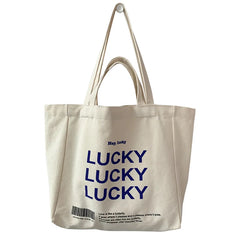 Canvas Shopping Bag Retro Ins Letter Shoulder Tote Portable Large-capacity
