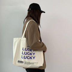 Canvas Shopping Bag Retro Ins Letter Shoulder Tote Portable Large-capacity