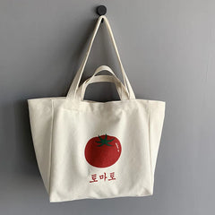 Canvas Shopping Bag Retro Ins Letter Shoulder Tote Portable Large-capacity