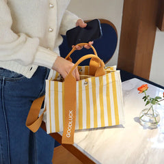 Striped Shoulder Bag Canvas Women Square Tote Bag Female Summer Beach Bags