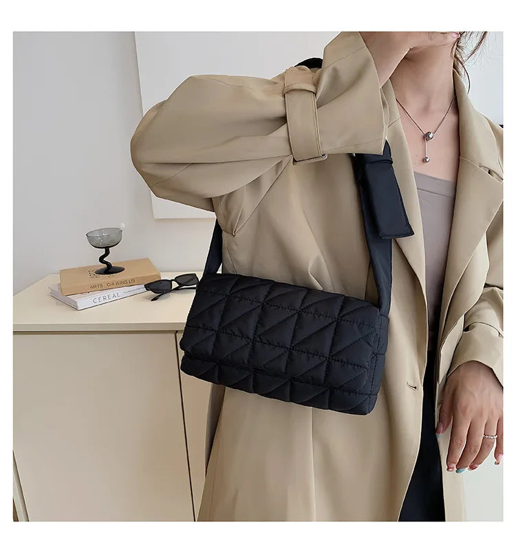 Women Shoulder Crossbody Bag Checkered Cotton Handbag