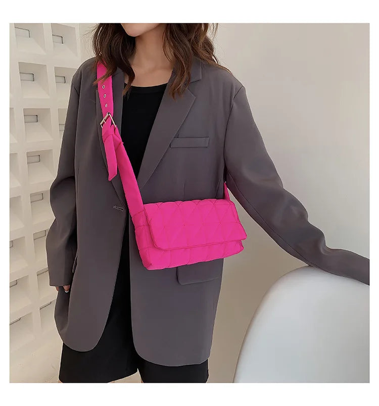 Women Shoulder Crossbody Bag Checkered Cotton Handbag
