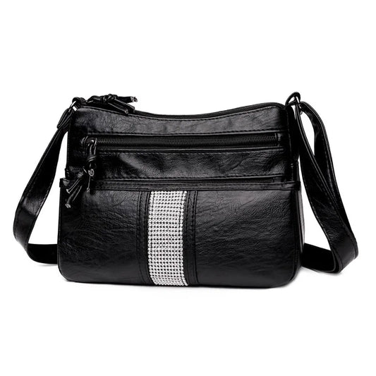 Vintage Soft Leather Crystal Shoulder Bag Girl Handbag Satchel