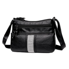 Vintage Soft Leather Crystal Shoulder Bag Girl Handbag Satchel