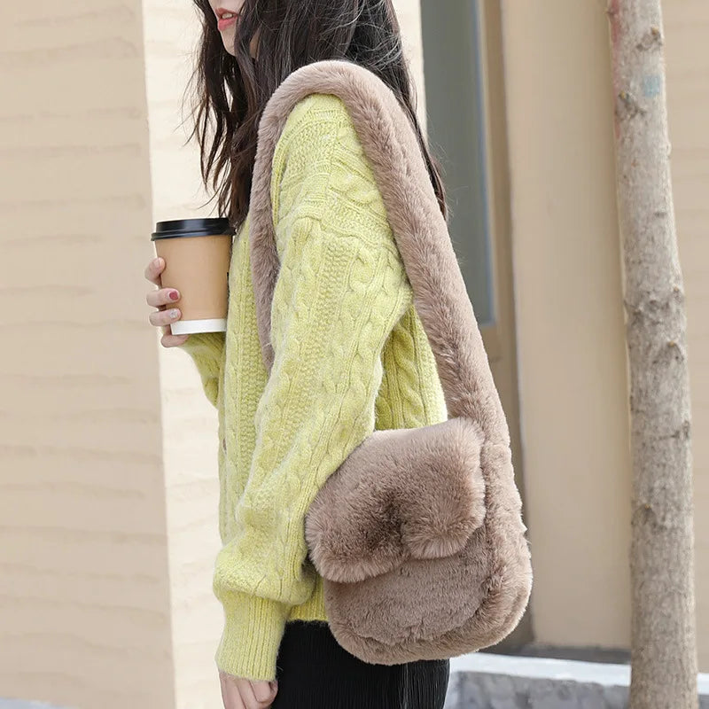 Plush Mobile Phone Bag Casual Retro One Shoulder Women's Bag