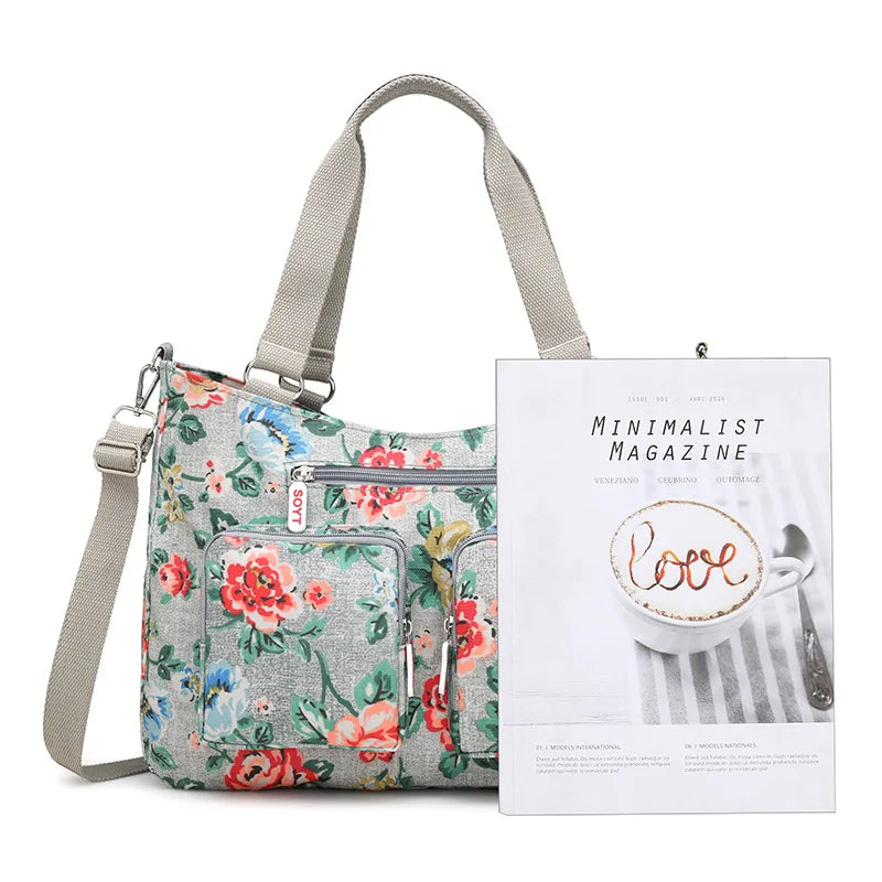 Vintage Flower Print Women Crossbody Bag Large Capacity Shoulder Travel Bag