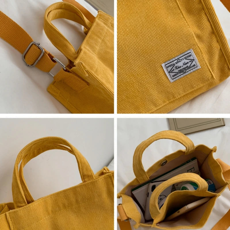 Corduroy Lady's Square Handbag Retro Style Crossbody Bag