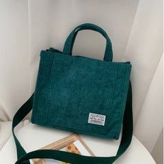 Corduroy Lady's Square Handbag Retro Style Crossbody Bag