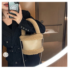 Lamb Hair Chain Crossbody Bucket Bag Female