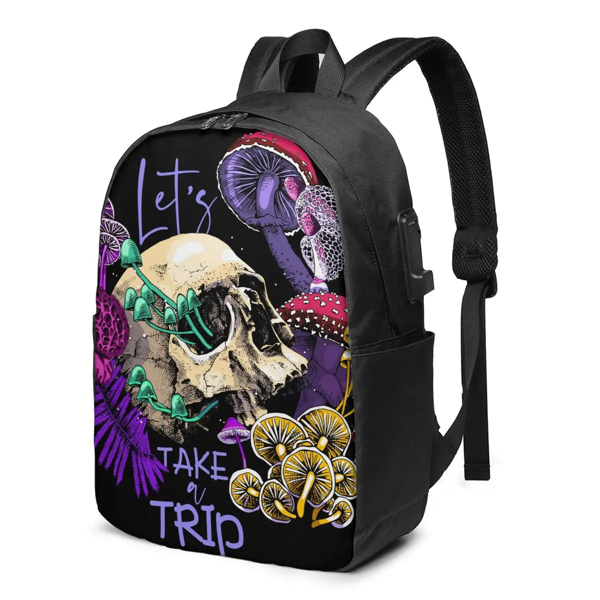 Psychedelic Mushrooms & Skulls Laptop Backpack