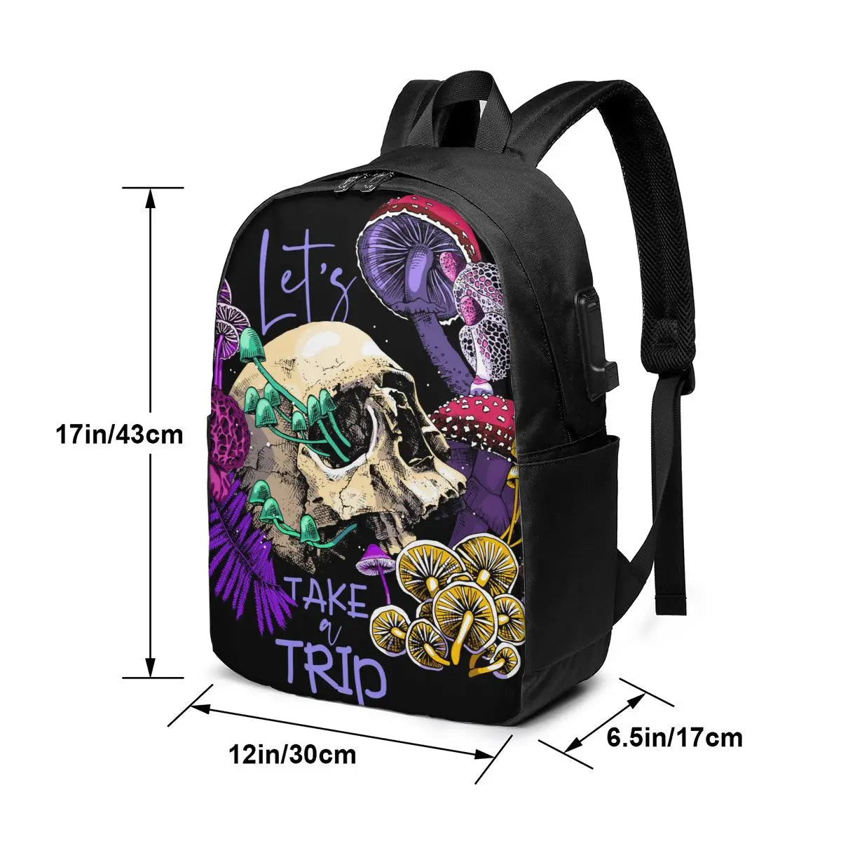 Psychedelic Mushrooms & Skulls Laptop Backpack