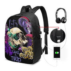 Psychedelic Mushrooms & Skulls Laptop Backpack