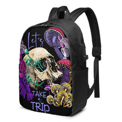 Psychedelic Mushrooms & Skulls Laptop Backpack