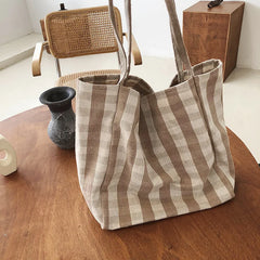 Stripe Print All-Match Shoulder Tote Handbag