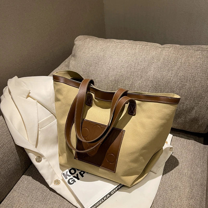 Large Capacity Canvas Shoulder Bags Commuting Leisure Tote Handbag
