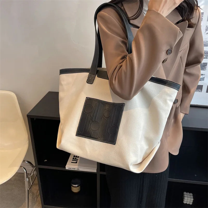 Large Capacity Canvas Shoulder Bags Commuting Leisure Tote Handbag
