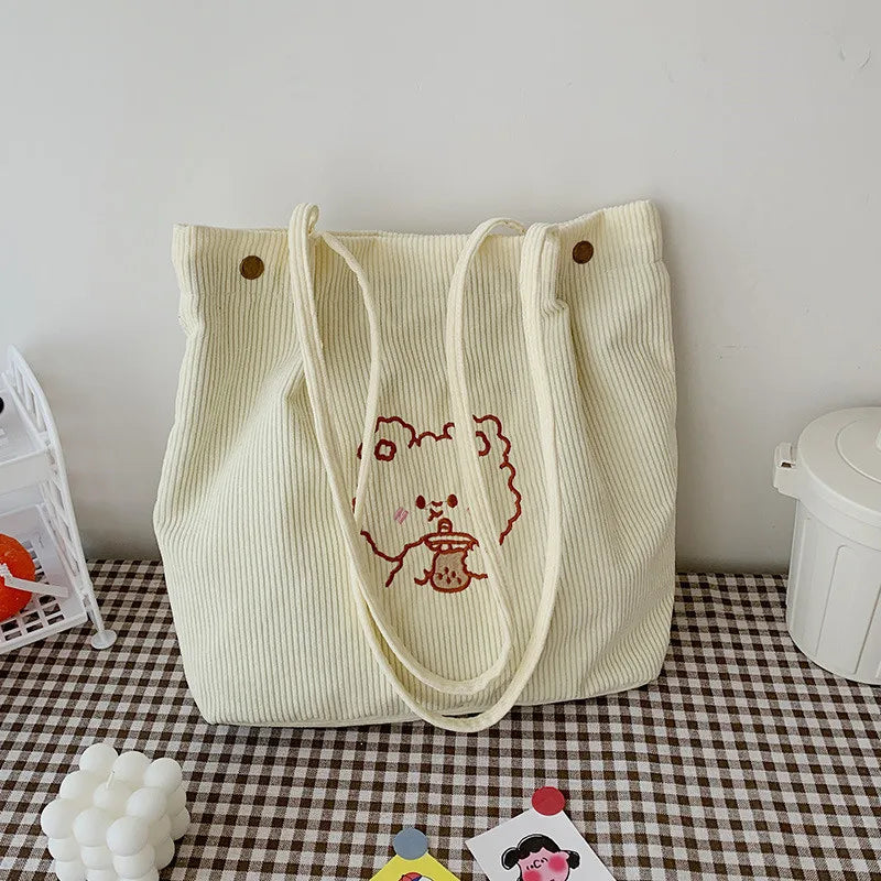 Large Capacity Canvas Women's Handbag Corduroy Shoulder Bags