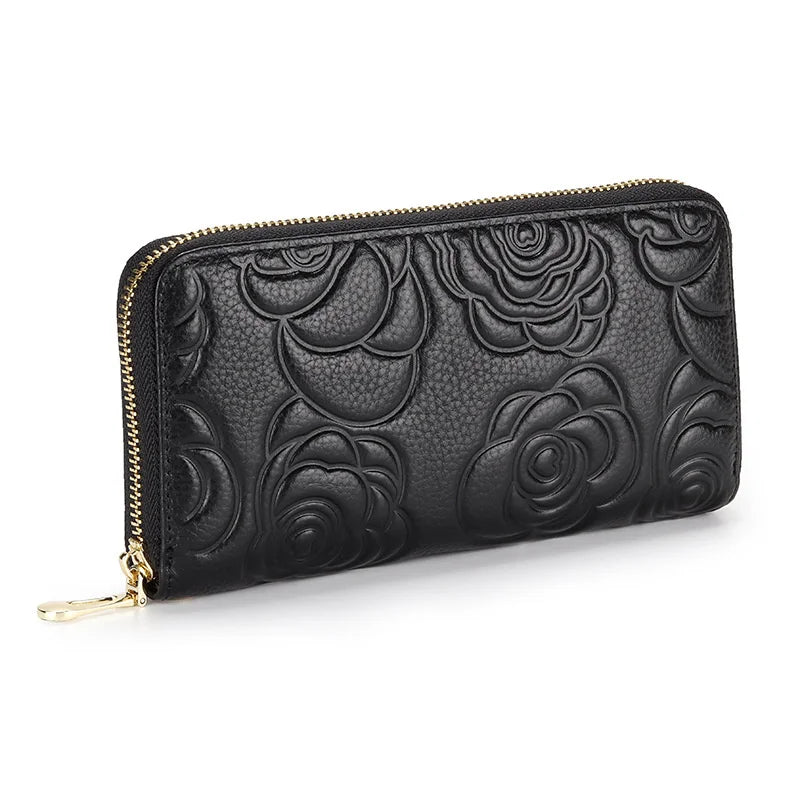 Large Capacity Leather Wallet Women Handbag Long Zipper Soft Leather Handbag