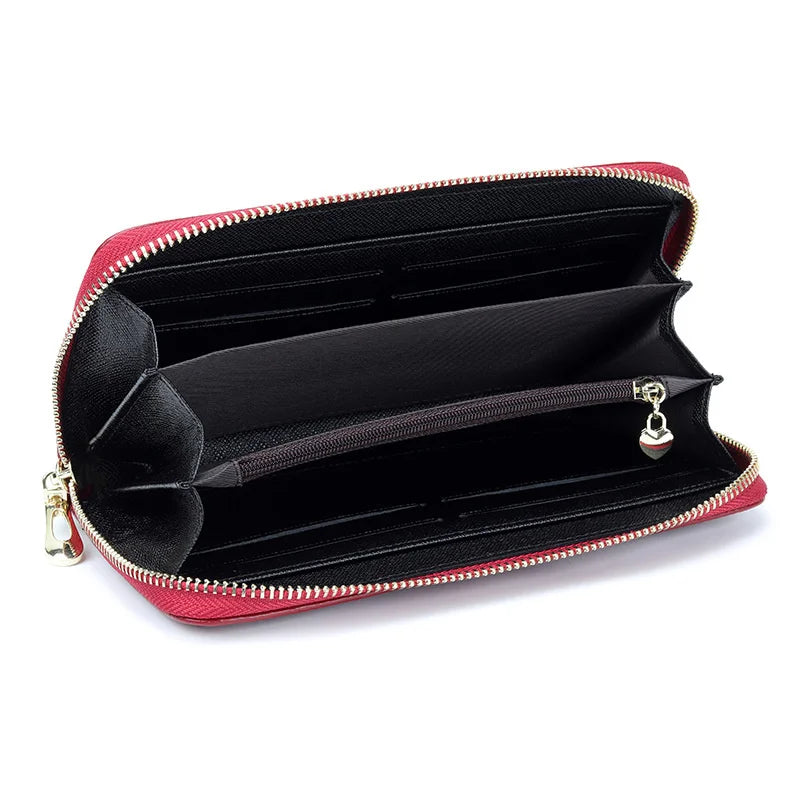 Large Capacity Leather Wallet Women Handbag Long Zipper Soft Leather Handbag