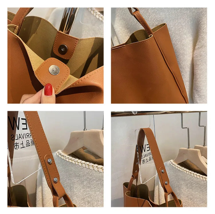 Large Capacity Shoulder Bag Soft Leather Schoolbag Female Handbags