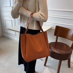 Large Capacity Shoulder Bag Soft Leather Schoolbag Female Handbags