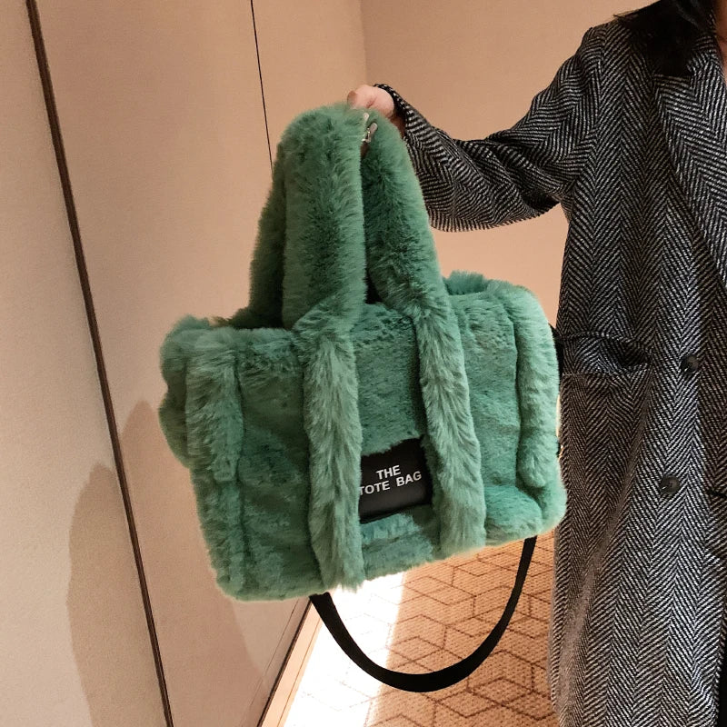 Large Capacity Women Plush Handbags Autumn And Winter Female Shoulder Bags
