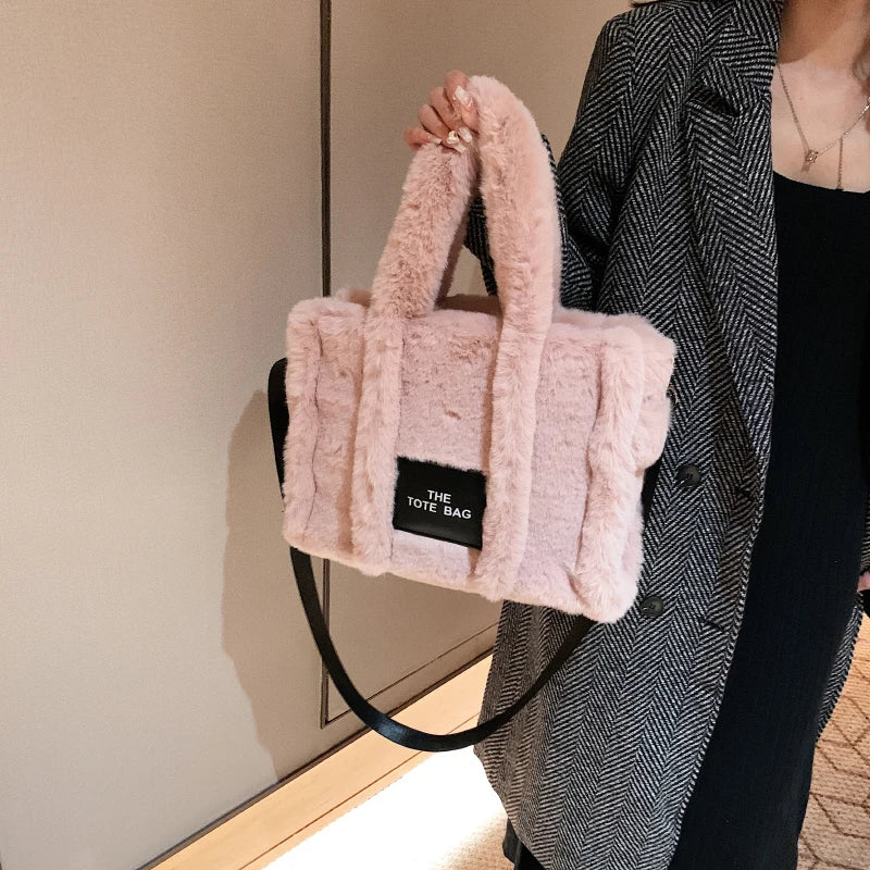 Large Capacity Women Plush Handbags Autumn And Winter Female Shoulder Bags