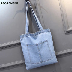 Large Capacity Women Shoulder Bags Casual Handbag Canvas Denim
