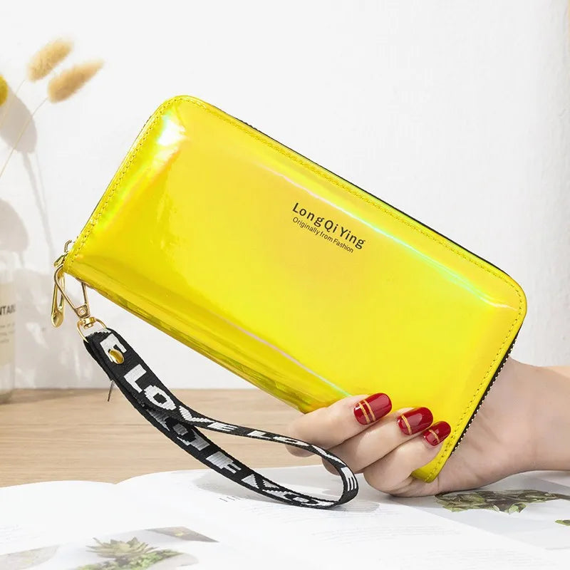 Holographic Wallet Long Zipper Purse Women Clutch PU Leather