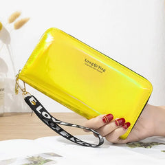 Holographic Wallet Long Zipper Purse Women Clutch PU Leather