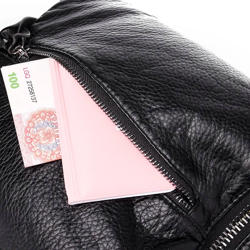Leather Backpack Mochila Women Big Zipper Backpack Student Bag